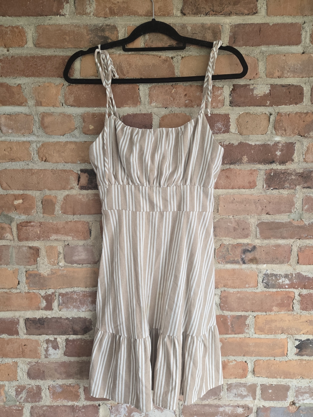 Speechless Beige and White Striped Tie-Shoulder Mini Dress